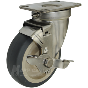4" x 1-1/4" Thermoplastic Rubber Stainless Steel Sealed Swivel Caster with Top Lock Brake - 250 Lbs. Capacity