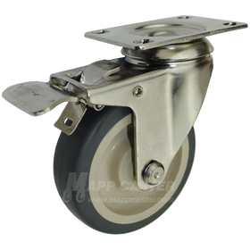 4" x 1-1/4" Thermoplastic Rubber Stainless Steel Swivel Caster with Total Lock Brake - 250 Lbs Capacity