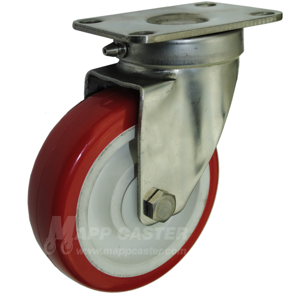 4" x 1-1/4" Polyurethane Wheel Stainless Steel Sealed Swivel Caster - 350 Lbs Capacity