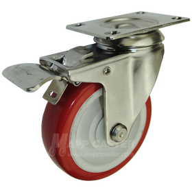 4" x 1-1/4" Polyurethane Wheel Stainless Steel Swivel Caster with Total Lock Brake - 350 Lbs Capacity