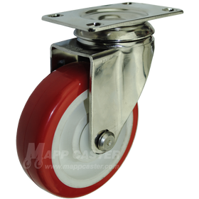 4" x 1-1/4" Polyurethane Wheel Stainless Steel Swivel Caster (Matching Caster for Total Locking Caster) - 350 Lbs Capacity