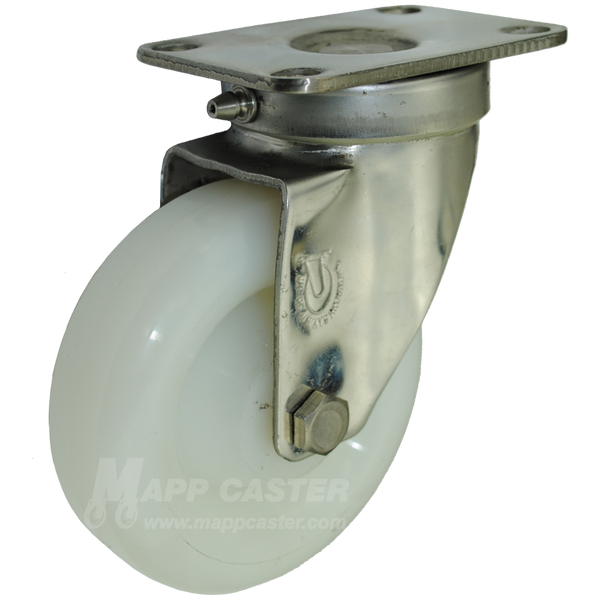 4" x 1-1/4" White Polyolefin Stainless Steel Sealed Swivel Caster - 300 Lbs. Capacity