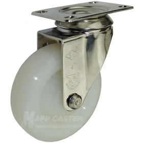 4" x 1-1/4" White Polyolefin Stainless Steel Swivel Caster - 300 Lbs Capacity