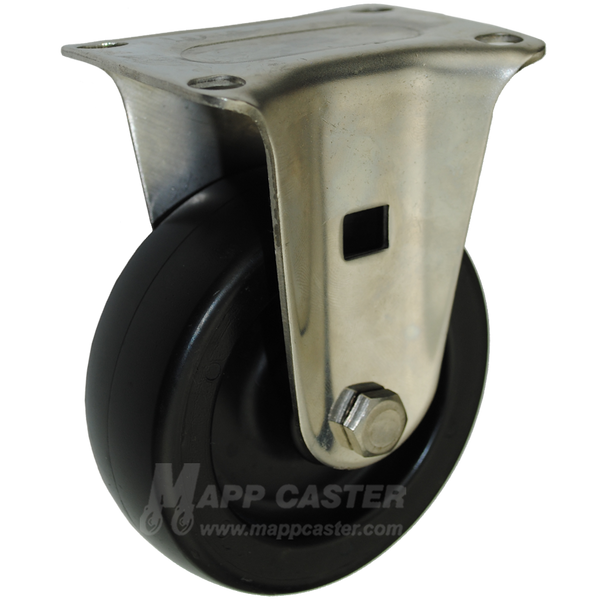 4" x 1-1/4" Heavy Duty Plastic Stainless Steel Rigid Caster (Matching Caster for Total Locking Swivel Caster) - 350 Lbs Capacity