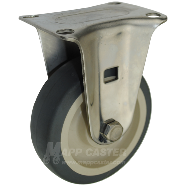 4" x 1-1/4" Thermoplastic Rubber Stainless Steel Rigid Caster (Matching Rigid Caster For Total Locking Caster) - 250 Lbs Capacity