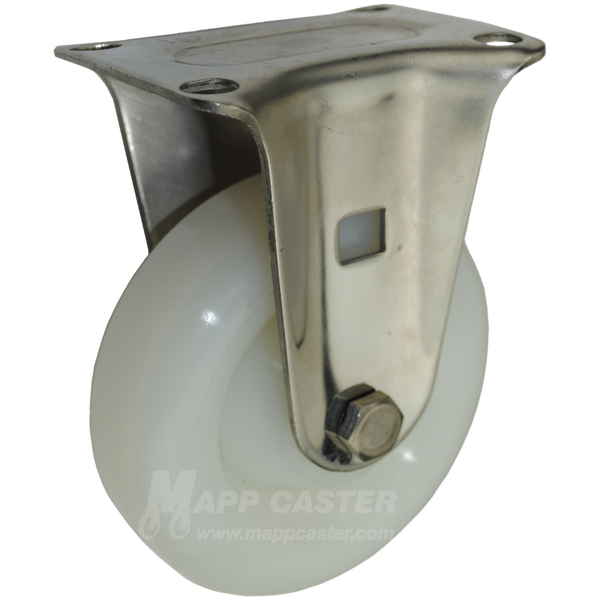 4" x 1-1/4" White Polyolefin Stainless Steel Rigid Caster (Matching Rigid Caster for Sealed Swivel Casters) - 300 Lbs Capacity