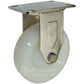 4" x 1-1/4" White Polyolefin Stainless Steel Rigid Caster  - 300 Lbs Capacity
