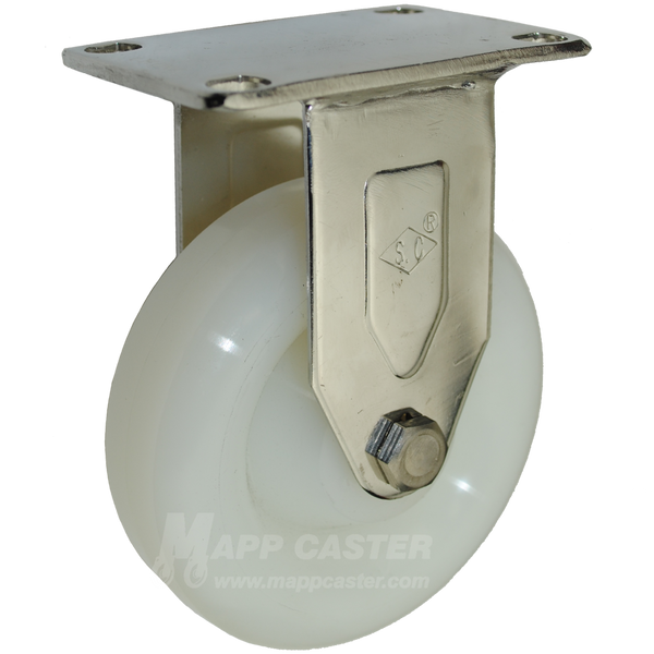 4" x 1-1/4" White Polyolefin Stainless Steel Rigid Caster  - 300 Lbs Capacity