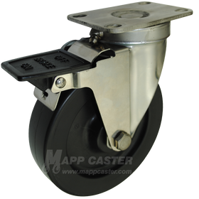 5" x 1-1/4" Heavy Duty Plastic Stainless Steel Sealed Swivel Caster with Face Contact Brake - 350 Lbs Capacity