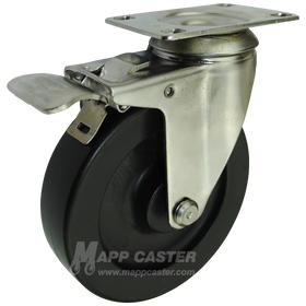 5" x 1-1/4" Heavy Duty Plastic Stainless Steel Swivel Caster with Total Locking Brake - 350 Lbs Capacity