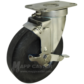 5" x 1-3/8" High Temp Nylon Wheel Stainless Steel Sealed Swivel Brake Caster - 350 Lbs Capacity