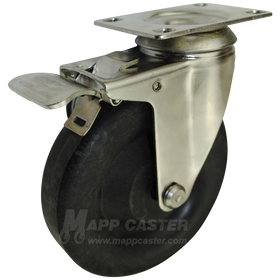5" x 1-3/8" High Temp Nylon Wheel Stainless Steel Swivel Caster with Total Locking Brake - 350 Lbs. Capacity