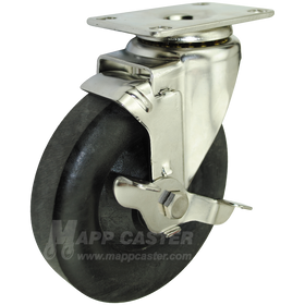 5" x 1-3/8" High Temp Nylon Wheel Stainless Steel Swivel Brake Caster - 350 Lbs. Capacity