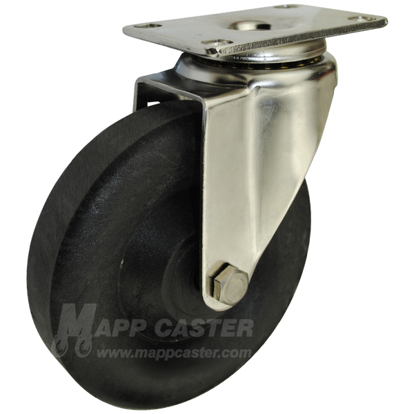 5" x 1-3/8" High Temp Nylon Wheel Stainless Steel Swivel Caster (Matching Caster for Total Locking Caster) - 350 Lbs Capacity