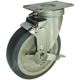 5" x 1-1/4" Thermoplastic Rubber (TPR) Wheel Stainless Steel Sealed Swivel Brake Caster - 250 Lbs Capacity