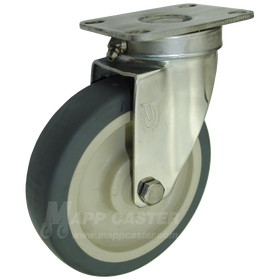 5" x 1-1/4" Thermoplastic Rubber Stainless Steel Sealed Swivel Caster - 250 Lbs. Capacity