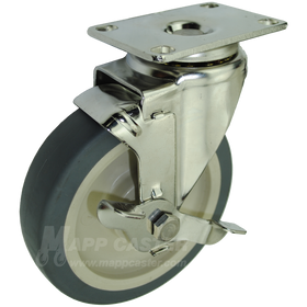 5" x 1-1/4" Thermoplastic Rubber Stainless Steel Swivel Brake Caster - 250 Lbs Capacity