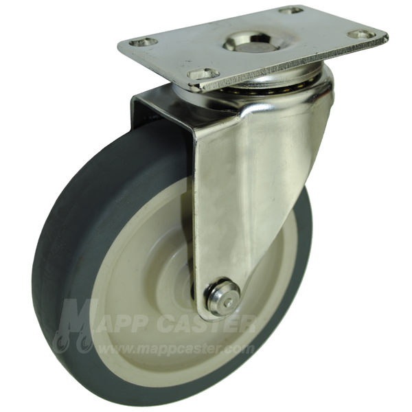 5" x 1-1/4" Thermoplastic Rubber Stainless Steel Swivel Caster - 250 Lbs. Capacity