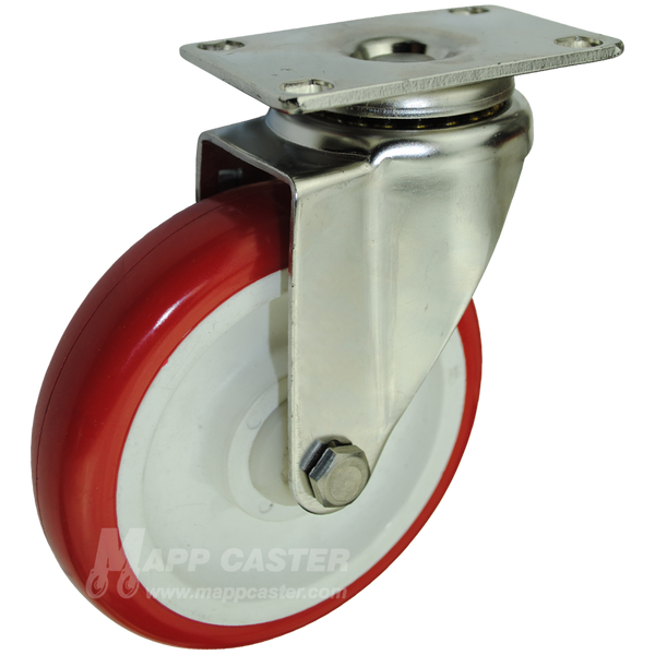 5" x 1-1/4" Polyurethane Stainless Steel Swivel Caster (Matching Swivel Caster For Total Locking Caster) - 350 Lbs Capacity