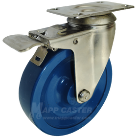 5" x 1-1/4" Solid Polyurethane Stainless Steel Swivel Caster with Total Lock Brake - 350 Lbs. Capacity