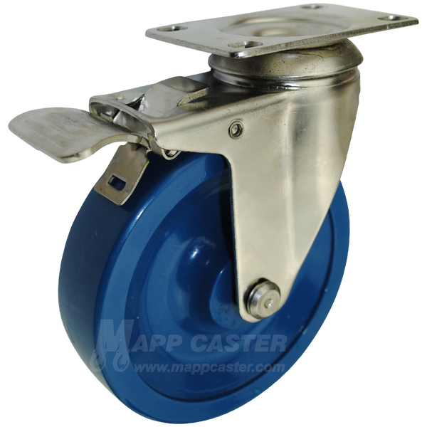 5" x 1-1/4" Solid Polyurethane Stainless Steel Swivel Caster with Total Lock Brake - 350 Lbs. Capacity