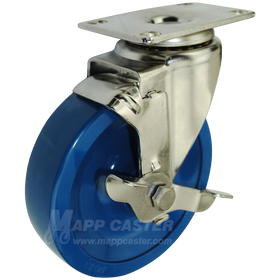 5" x 1-1/4" Solid Polyurethane Stainless Steel Swivel Caster with Brake - 350 Lbs. Capacity