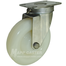 5" x 1-1/4" White Polyolefin Stainless Steel Sealed Swivel Caster - 350 Lbs. Capacity