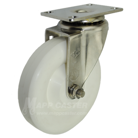 5" x 1-1/4" White Polyolefin Stainless Steel Swivel Caster (Matching Caster for Total Locking Caster) - 350 Lbs. Capacity