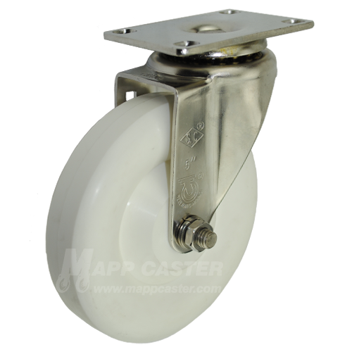 5" x 1-1/4" White Polyolefin Stainless Steel Swivel Caster - 350 Lbs. Capacity