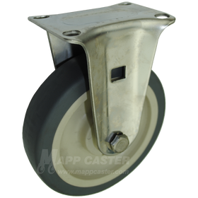 5" x 1-1/4" Thermoplastic Rubber Stainless Steel Rigid Caster (Matching Caster for Total Locking Swivel Caster) - 250 Lbs Capacity