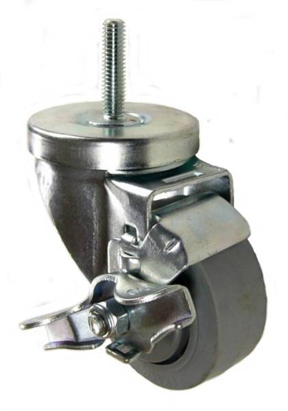 3" x 1-1/4" Thermoplastic Rubber (TPR) Wheel Swivel Brake Caster, 3/8"-16 x 1-1/2" Threaded Stem - 300 lbs Capacity