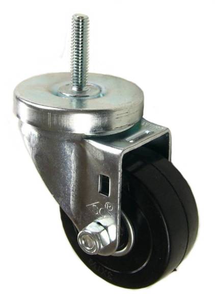 3" x 1-1/4" Hard Rubber Ball Bearing Wheel Swivel Caster, 3/8"-16 x 1-1/2" Threaded Stem - 300 lbs Capacity