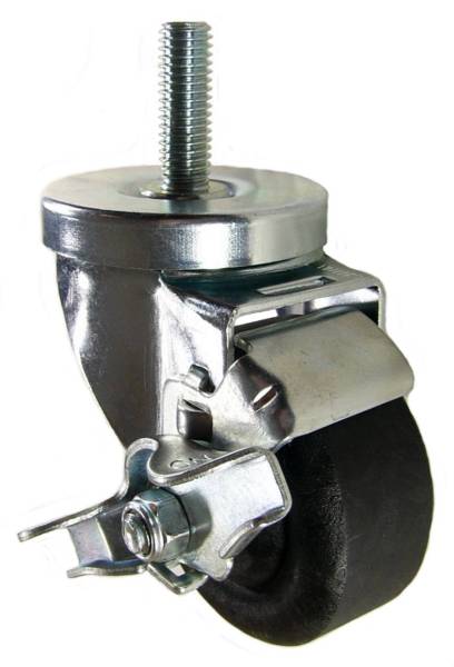 3" x 1-3/8" High Temp Nylon Wheel Swivel Brake Caster, 1/2"-13 x 1-1/2" Threaded Stem, 490˚F (550˚F Intermittent) - 350 lbs Capacity
