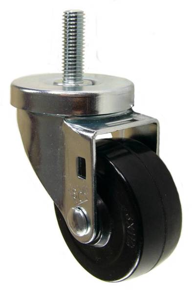3" x 1-1/4" Soft Rubber Wheel Swivel Caster, 1/2"-13 x 1-1/2" Threaded Stem - 175 lbs Capacity