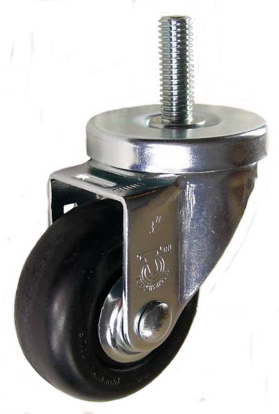3" x 1-1/4" Neoprene Wheel Swivel Caster, 1/2"-13 x 1-1/2" Threaded Stem - 200 lbs Capacity