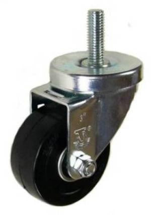 3" x 1-1/4" Soft Rubber Ball Bearing Wheel Swivel Caster, 1/2"-13 x 1-1/2" Threaded Stem - 175 lbs Capacity