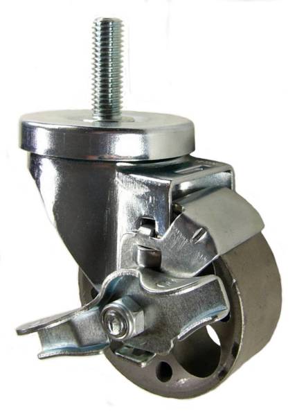 3" x 1-1/4" Sintered Steel Wheel Swivel Brake Caster, 1/2"-13 x 1-1/2" Threaded Stem - 250 Lbs Capacity