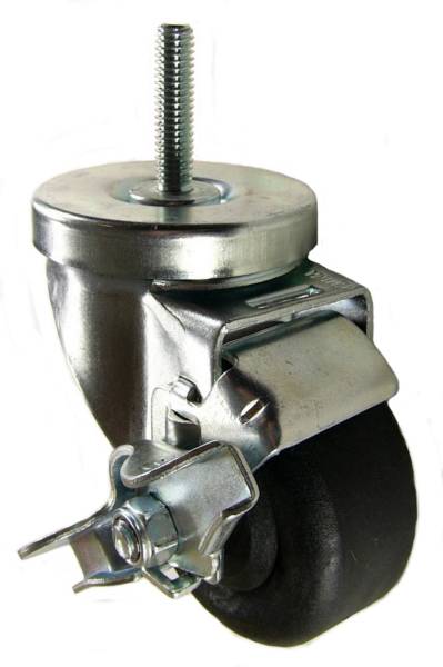 3" x 1-3/8" High Temp Nylon Wheel Swivel Brake Caster, 3/8"-16 x 1-1/2" Threaded Stem - 350 Lbs Capacity