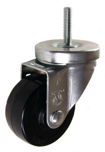 3" x 1-1/4" Hard Rubber Wheel Swivel Caster, 3/8"-16 x 1-1/2" Threaded Stem - 300 lbs Capacity