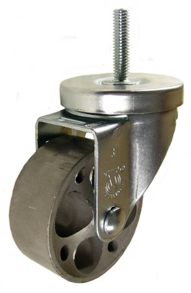 3" x 1-1/4" Sintered Steel Wheel Swivel Caster, 3/8"-16 x 1-1/2" Threaded Stem - 250 Lbs Capacity
