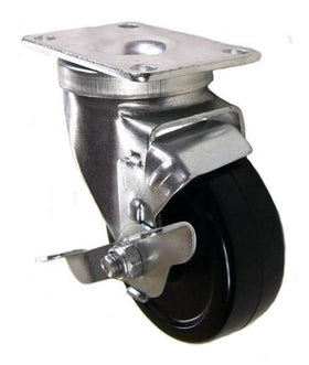 3-1/2" x 1-1/4" Hard Rubber Swivel Caster with Brake - 300 Lbs Capacity
