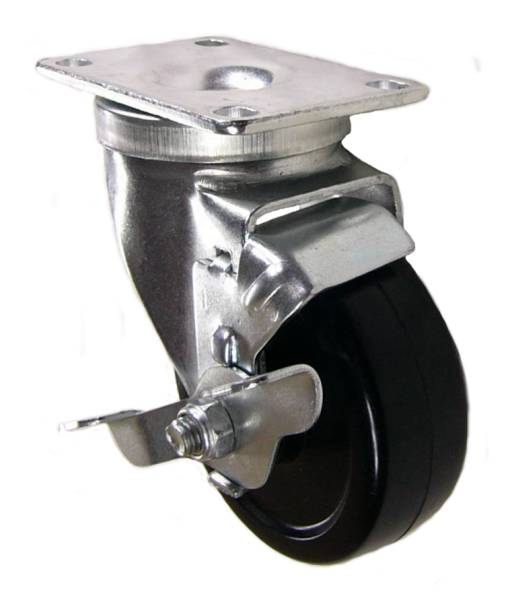 3-1/2" x 1-1/4" Soft Rubber Swivel Caster with Brake - 200 Lbs Capacity
