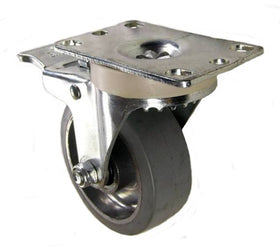 3-1/2" x 1-1/4" Rubber on Alumimun Wheel Swivel Caster with Total Lock Brake - 250 Lbs Capacity