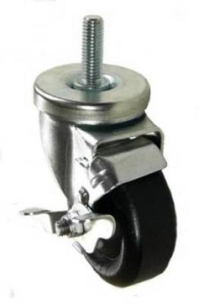 3-1/2" x 1-1/4" High Temp Wheel Swivel Brake Caster with 1/2" Threaded Stem - 350 Lbs Capacity