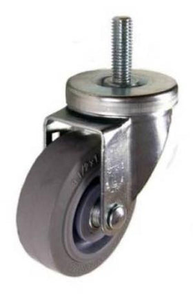 3-1/2" x 1-1/4" Thermoplastic Rubber (TPR) Wheel Swivel Caster w/ 1/2" x 1-1/2" Long Threaded Stem - 200 Lbs Capacity