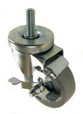 3-1/2" x 1-1/4" Thermoplastic Rubber (TPR) Wheel Swivel Brake Caster w/ 1/2" x 1-1/2" Long Threaded Stem - 300 Lbs Capacity