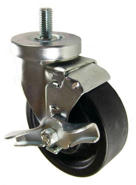 4" x 1-1/4" High Temp Wheel  Swivel Caster with 1/2" Threaded Stem & Brake - 350 Lbs Capacity