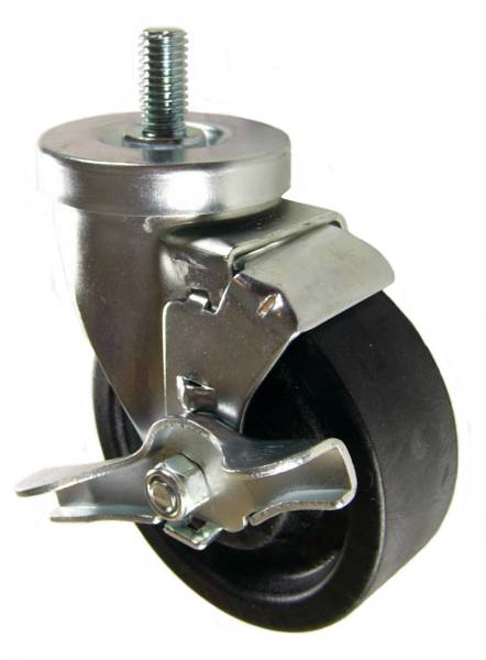 4" x 1-1/4" High Temp Wheel  Swivel Caster with 1/2" Threaded Stem & Brake - 350 Lbs Capacity