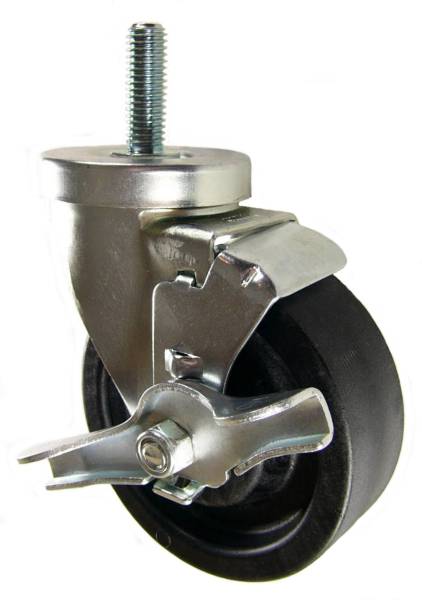 4" x 1-1/4" High Temp Wheel  Swivel Caster with 1/2" Threaded Stem & Brake - 350 Lbs Capacity