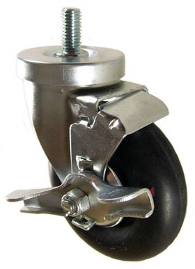 4" x 1-1/4" Neoprene Wheel Swivel Caster with 1/2" Threaded Stem & Brake - 200 Lbs Capacity